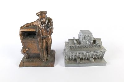 Lot of 2 Vintage Brass and Mixed Metal Banks. Including Mountain Springs Hotel Centennial 