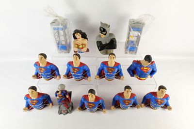 Lot of Superheroes Plastic Banks. Including 2 Superman Telephone Booth Banks, Superman Bust 