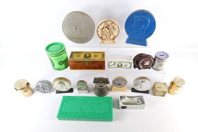 Lot of Money and America Related Banks. Tin, Metal and Plastic. Including Dollar Bill, Congress 