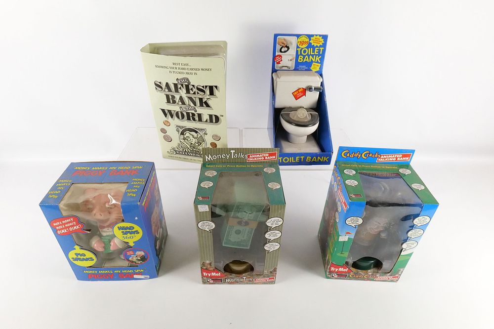 Lot 166: Lot of 5 Assorted Novelty Banks - In Original Boxes
