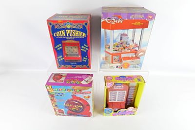 Lot of 4 Banks in Original Boxes. Including The Claw, Bubble Bubble Bubble Gum Bank, Coin 