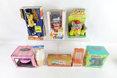 Lot of Novelty Banks in Original Packaging. Including Planters Peanuts, Ice Cream Cone, Tootsie 
