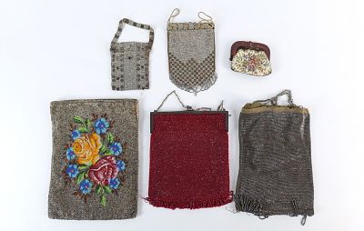 Lot of Vintage Beaded Purses and Petit Point Coin Purse. Some made with cut steel beads. 