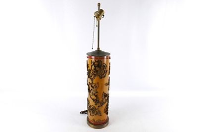 Vintage Wooden and Metal Wallpaper Roller Lamp. Vintage Mid Century Modern Wooden and Metal 