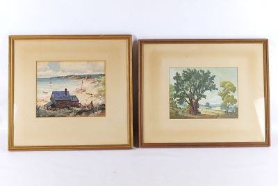 Lot of 2 Framed Watercolor Paintings. Harbor Scene Signed John Hare and Landscape Scene Signed 