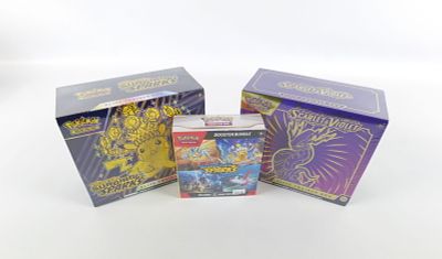 Lot of Pok&eacute;mon Scarlet & Violet Sealed Cards. Including Scarlet & Violet Purple Elite Trainer 