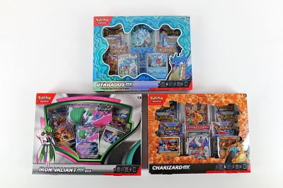 Lot of 3 Pok&eacute;mon Ex Box Sets. Including Iron Valiant Ex, Charizard Ex, and Gyarados Ex. All 