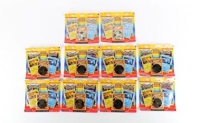 Lot of 10 Pok&eacute;mon Trading Card Sets with Foil Cards and Coins. Including Zapdos, Moltres, and 