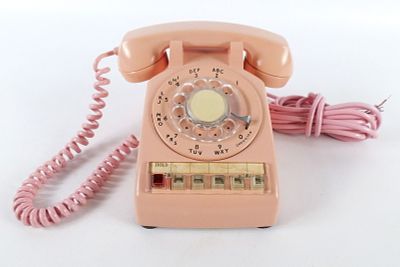 Vintage Western Electric Model G3 Pink Rotary Desk Phone. Has hold and transfer buttons on 