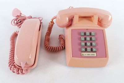 Lot of 2 Vintage Western Electric Pink Push Button Telephones. Including Desk Phone and 