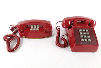 Lot of 2 Vintage Red Push Button Telephones. Including Red Princess Western Electric Phone and 