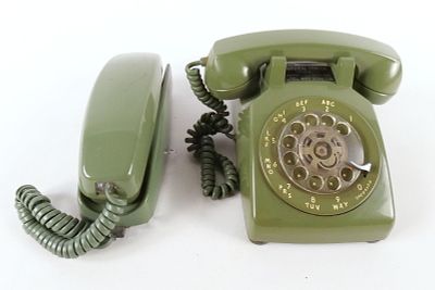 Lot of 2 Vintage Green Western Electric Rotary Telephones. Including Wall Hanging Trimline and 