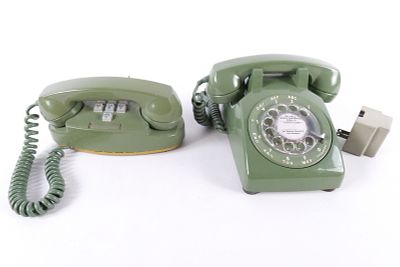 Lot of 2 Vintage Green Western Electric Telephones. Including Push Button Princess Telephone 