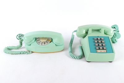 Lot of 2 Vintage Aqua Blue Western Electric Telephones. Including Rotary Dial Princess Phone 