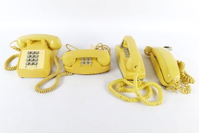 Lot of 4 Vintage Yellow Push Button Touch Tone Telephones. Including Western Electric Trimline 