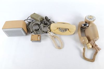 Lot of 2 Vintage Beige Colored Telephones and Loudspeaker Set. Lot of 2 Vintage Beige Colored 