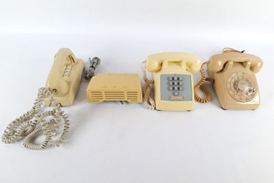 Lot of 3 Vintage Telephones plus Bell Chime. Including AT&T Wall Hanging Push Button Phone 