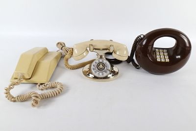 Lot of 3 Vintage Telephones. Including Northern Electric Contempra Wall Hanging Push Button 