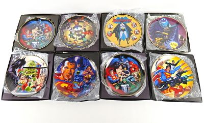 Lot of 8 Warner Brothers Gallery Collector Plates. Including JLA and Batman. All come with 