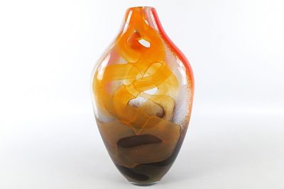 Nachtmann Art Glass Earth and Fire Tall Vase. Measures 16" tall x 10" wide. All invoices must 
