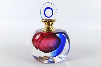 Murano Art Glass Perfume Bottle. Acid marked by Alessandro Mandruzzato. Measures 6.75" tall x 