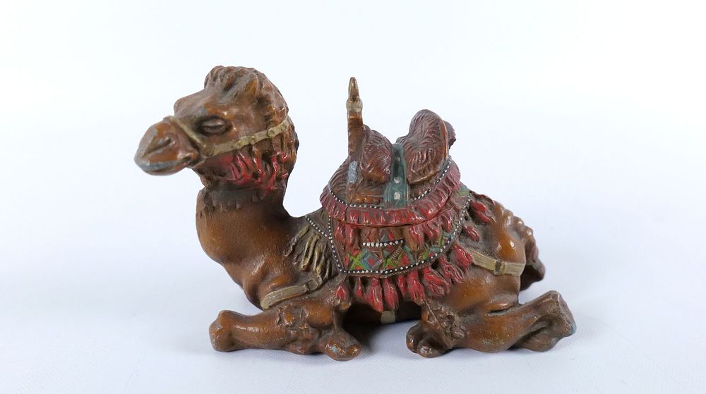 Lot 207: Antique Cold Painted Metal Camel Hinged Inkwell