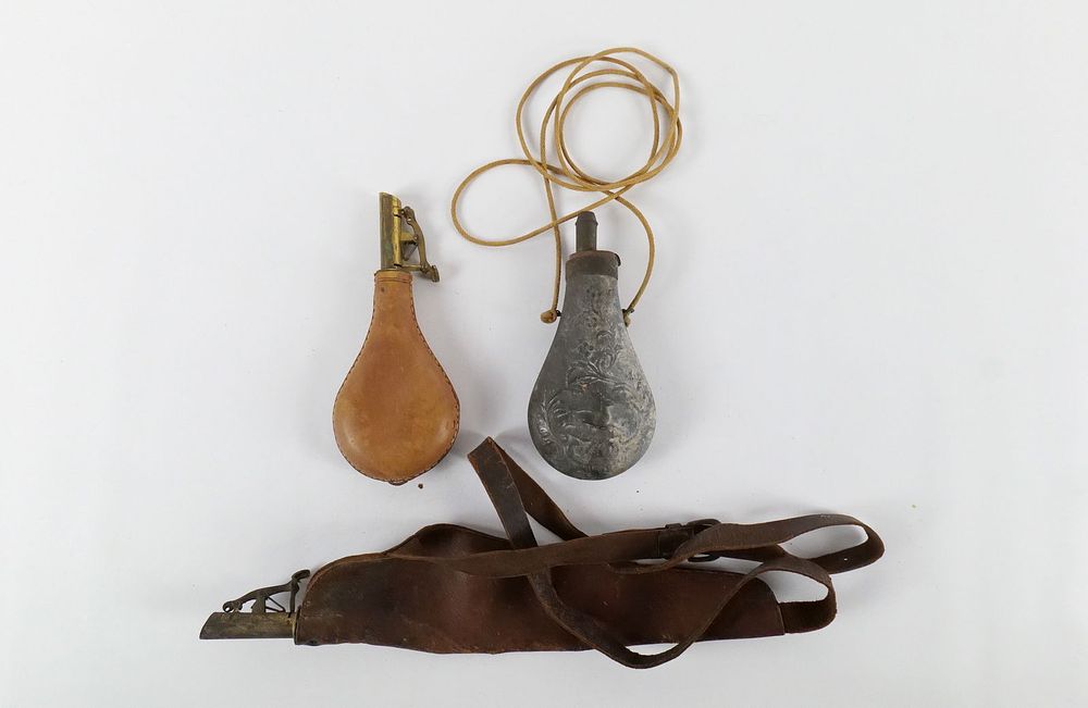 Lot 210: Lot of Antique Flasks/ Musket Ball Holders