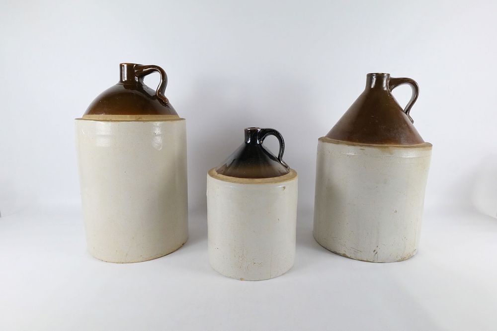 Lot 226: Lot of 3 Antique Two Tone Stoneware Jugs