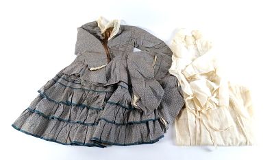 Lot of Antique Fabric. Including Childs Outfit with extra pieces, a shirt and dress. Staining 