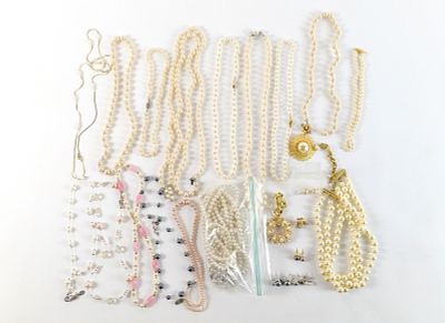 Lot of Pearl Costume Jewelry. Including Double Strand Necklaces, Single Strand Necklaces, Avon 