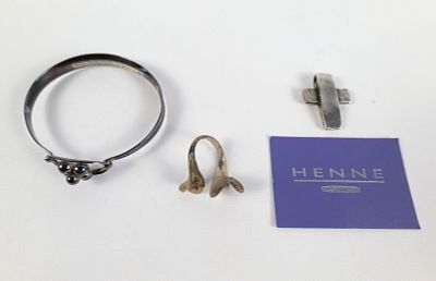 Lot of Sterling Silver Mid Century Modern Jewelry. Including Bangle Bracelet - Marked E. 