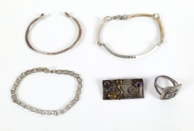 Lot of Sterling Silver Jewelry. Including Cuff Bracelet, Long Link Bracelet, Link Bracelet 