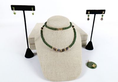 Lot of 14k and Jade Jewelry. Including Beaded Necklace with Cloisonne Accent Beads - From The 