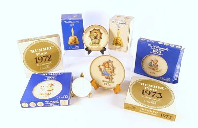 Group Lot of Hummel Collectibles. Including Hummel Plates 1972, 1973, 1974, 1975, 1976, Hummel 