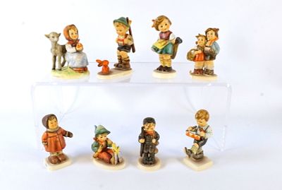 Lot of 8 Goebel Hummel Figures. All TMK 6. Including Good Friends #182, Bashful #377, Singing 