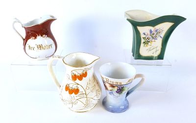 Lot of 4 Vintage and Antique Ceramic Pieces. Including Antique Marriage Pitcher 1849, Vintage 