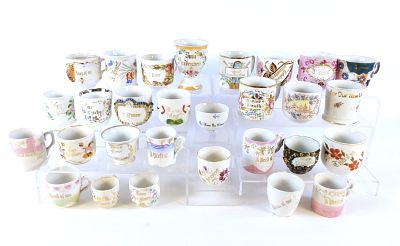 Lot of 25+ Souvenir Cups. Victorian Era - 1950's. Including Think of Me, Present, For Our 