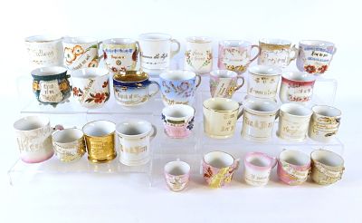 Lot of 25+ Souvenir Cups. Victorian Era - 1950's. Including Think of Me, A Present from Ireland 