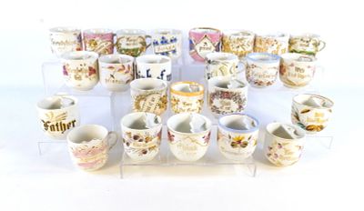 Lot of 24 Souvenir Mustache/Shaving Mugs. Victorian Era - 1950's. Including Father, Love the 