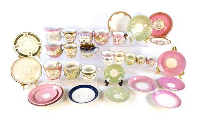 Group Lot of Souviner Cups and Saucers. Some are Marriages. Including Love the Giver, Think of 