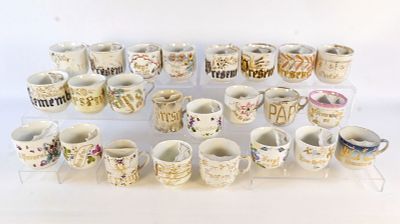 Lot of 24 Souvenir Mustache/Shaving Mugs. Victorian Era - 1950's. Including Love the Giver 
