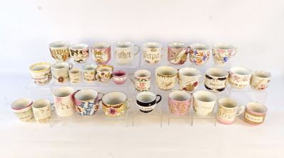 Lot of 25+ Souvenir Cups. Victorian Era - 1950's. Including Mama, Papa, Father, A Present 
