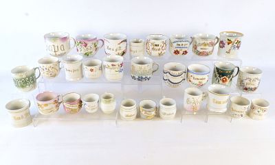 Lot of 25+ Souvenir Cups. Victorian Era - 1950's. Including Present, For a Gift, Love the Giver 