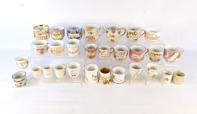 Lot of 25+ Souvenir Cups. Victorian Era - 1950's. Including Think of Me, Remember Me, Present 