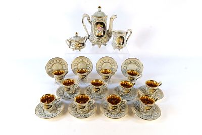 Capodimonte Italy Porcelain Tea Set. Artist Signed Lori. Including Tea Pot, Oversized Creamer 