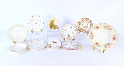 Lot of Shelley Bone China Plates and Bowls. Including Begonia Saucer, Turquoise Polka Dot Plate 