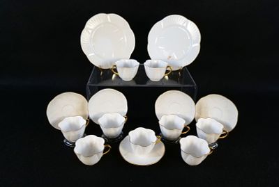 Lot of Shelley Bone China Regency Pattern Pieces. Including 9 Teacups, (5) Saucers, and (2) 
