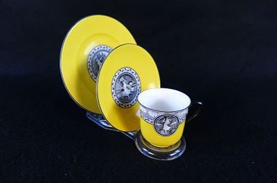 Shelley Bone China Cameo Yellow Dancers Teacup Trio. Good Condition. All invoices must be paid 