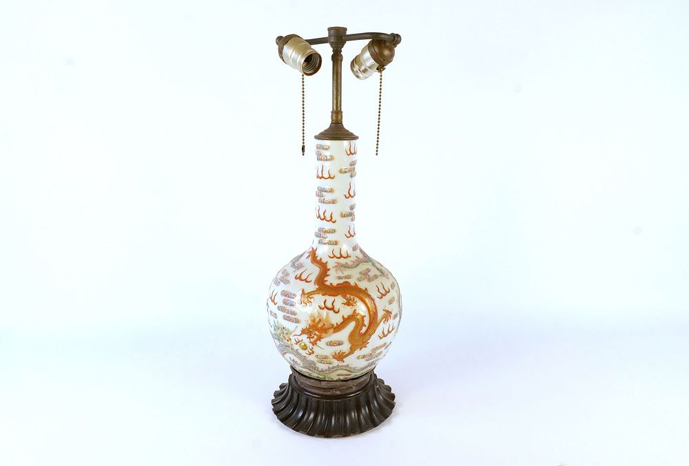 Lot 160: Asian Porcelain Dragon Lamp