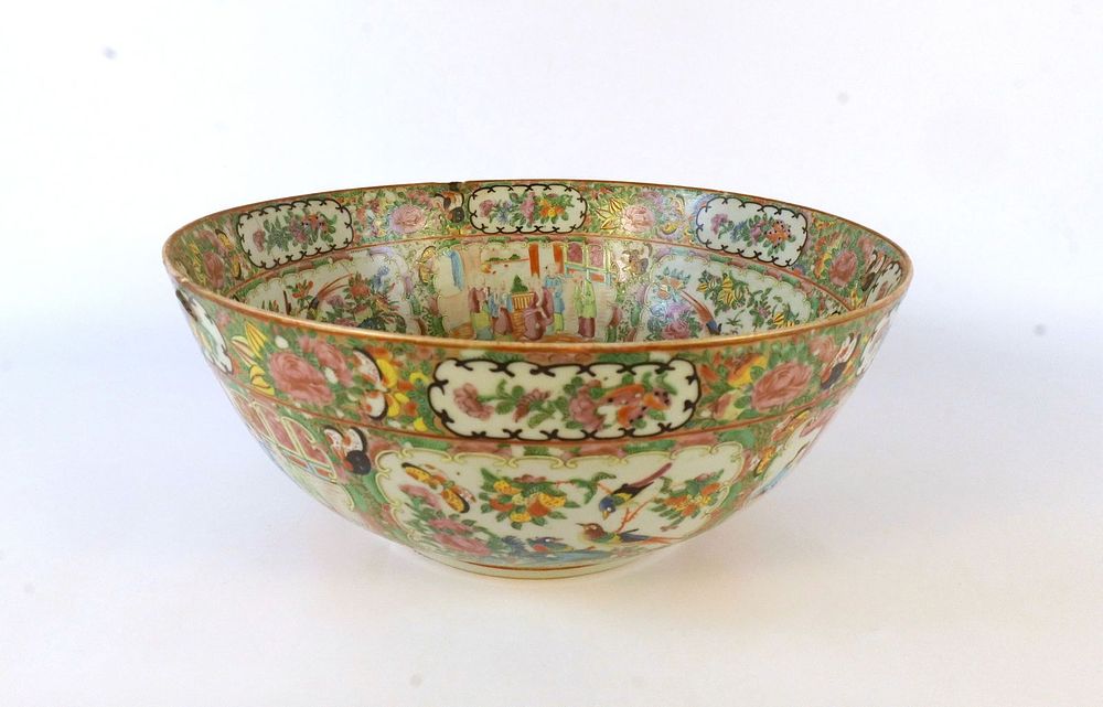 Lot 163: Antique Rose Medallion Famille Rose Punch Bowl